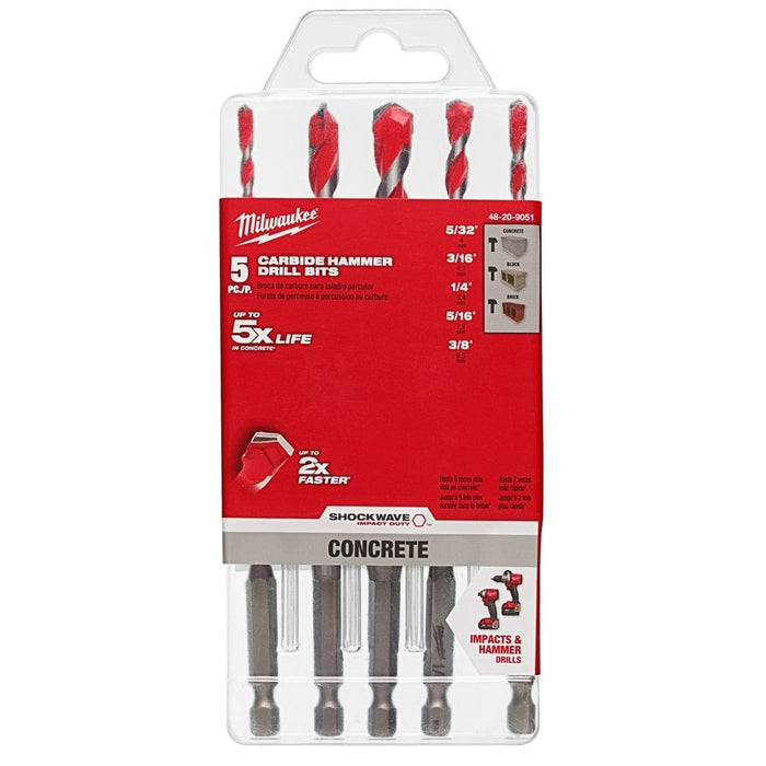 Milwaukee Tool Power Tools Accessories Milwaukee 5pc. SHOCKWAVE™ Carbide Hammer Drill Bit Kit