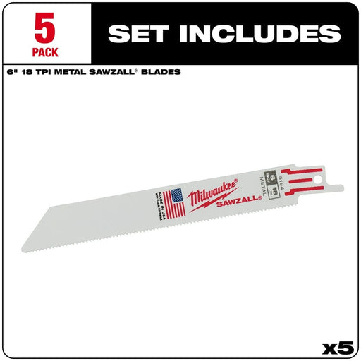 Milwaukee Tool Power Tools Accessories Milwaukee 6 in. 18TPI SAWZALL Blade 5PK