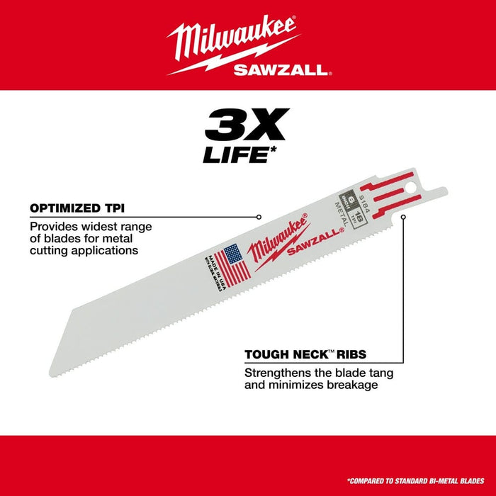 Milwaukee Tool Power Tools Accessories Milwaukee 6 in. 18TPI SAWZALL Blade 5PK