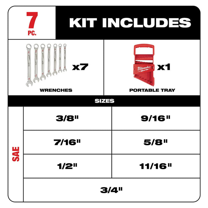 Milwaukee Tool Milwaukee 7-Piece Combination Wrench Set - SAE