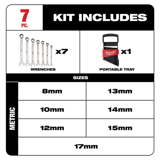 Milwaukee Tool Milwaukee 7pc Ratcheting Combination Wrench Set - Metric