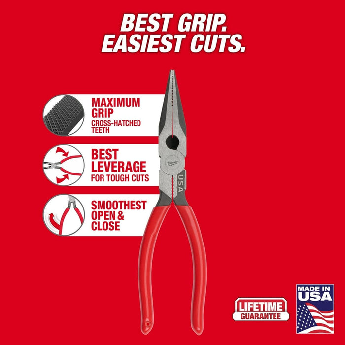 Milwaukee Tool Milwaukee 8" Long Nose Dipped Grip Pliers (USA)