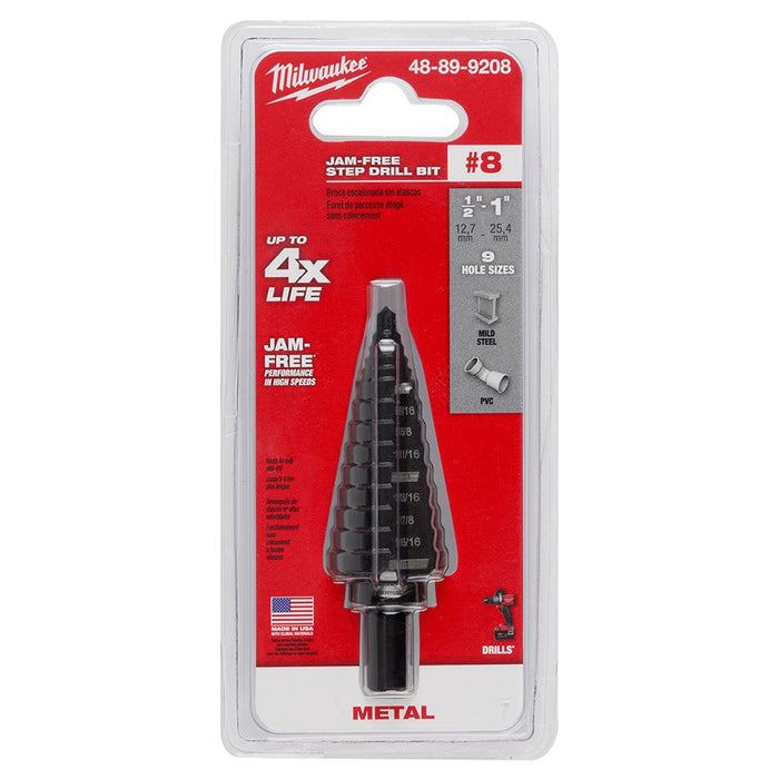 Milwaukee Tool Power Tools Accessories Milwaukee #8 Step Drill Bit, 1/2 in. - 1 in. x 1/16 in.