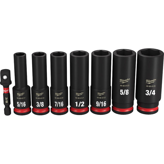 Milwaukee Tool Accessories Milwaukee 8PC SHOCKWAVE™ Impact Duty™ 3/8" Drive SAE Deep 6 Point Socket Set