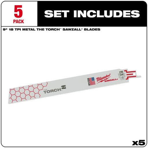 Milwaukee Tool Power Tools Accessories Milwaukee 9 in. 18 TPI THE TORCH™ SAWZALL® Blade 5PK