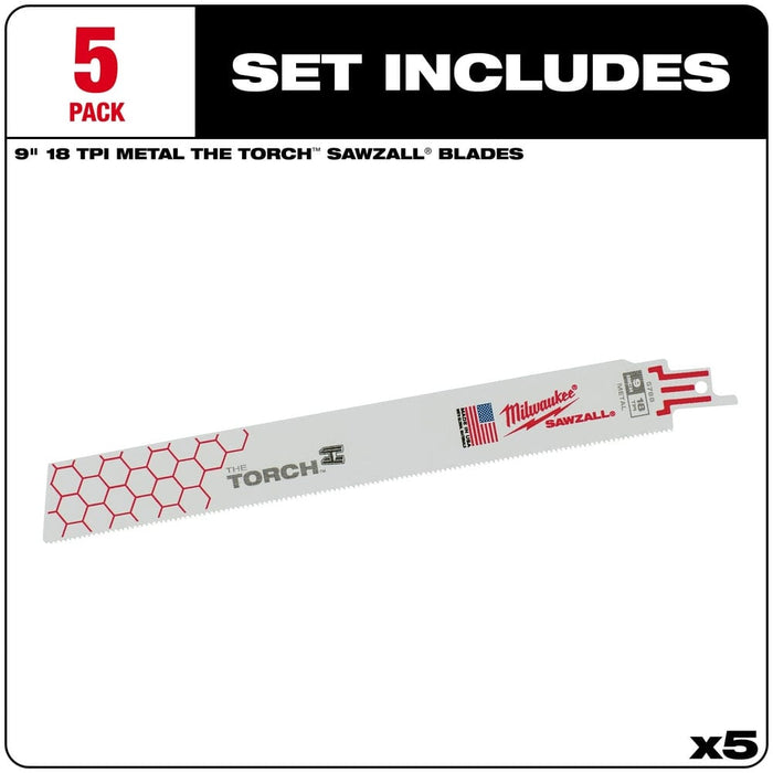 Milwaukee Tool Power Tools Accessories Milwaukee 9 in. 18 TPI THE TORCH™ SAWZALL® Blade 5PK