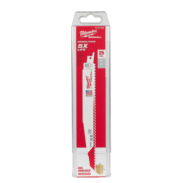 Milwaukee Tool Power Tools Accessories Milwaukee 9 in. 5/8 TPI White Bi-Metal Reciprocating Saw Blade 25Ct