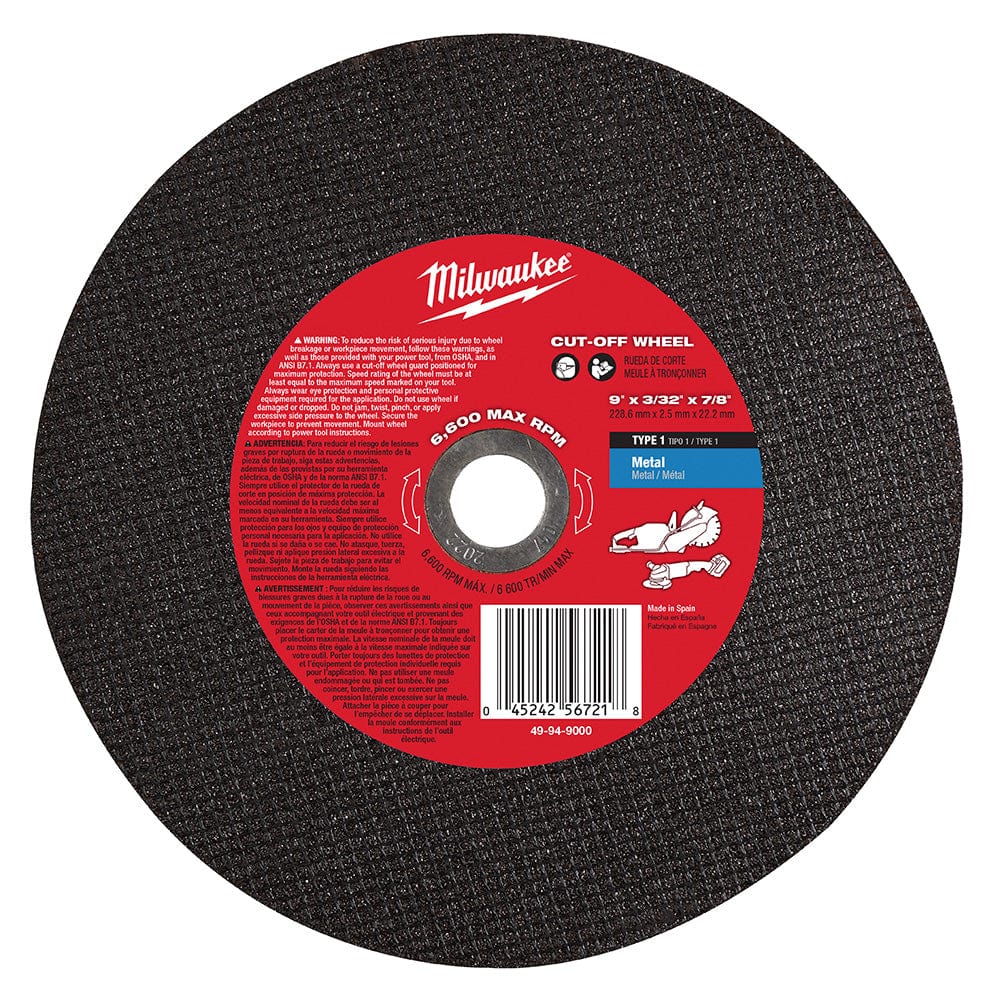 Milwaukee Tool Milwaukee 9 in. X 3/32 in. X 7/8 in. Metal Cut-Off Wheel