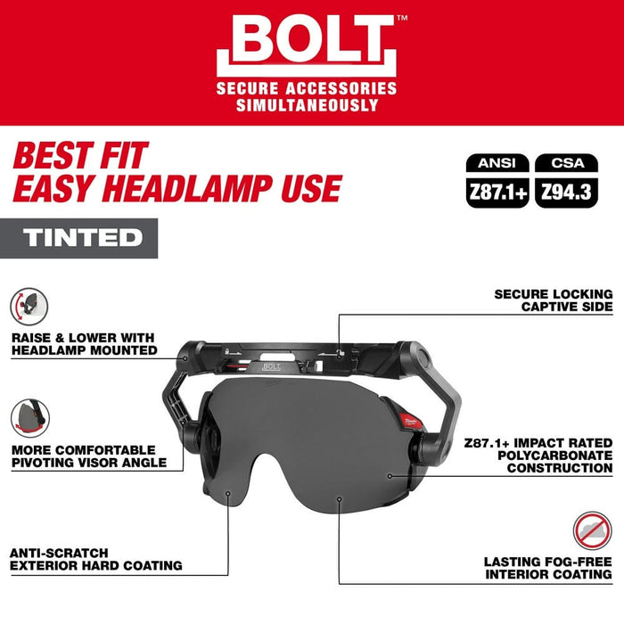 Milwaukee Tool Apparel and Safety Gear Milwaukee BOLT™ Eye Visor - Tinted Dual Coat Lens (Compatible with Milwaukee® Safety Helmets & Hard Hats)