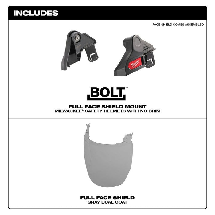 Milwaukee Tool Apparel and Safety Gear Milwaukee BOLT™ Full Face Shield - Gray Dual Coat Lens (Compatible with Milwaukee® Safety Helmet [No Brim])