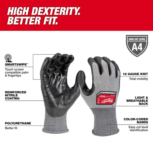 Milwaukee Tool Milwaukee Cut Level 4 High Dexterity Polyurethane Dipped Gloves - XL