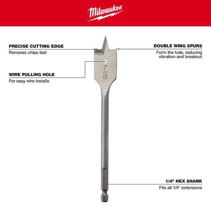 Milwaukee Tool Power Tools Accessories Milwaukee Flat Boring Bit 1-1/4 in. x 6 in.