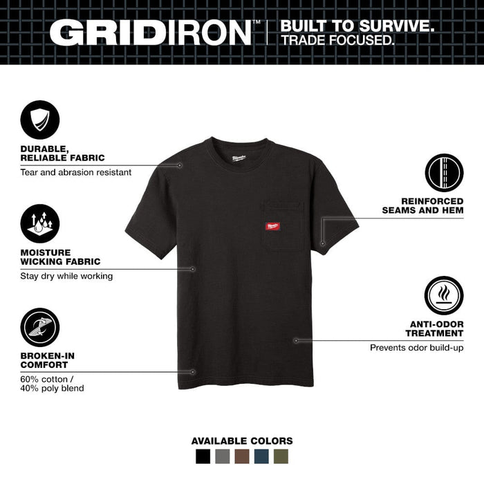 Milwaukee Tool Apparel and Safety Gear Milwaukee GRIDIRON™ Pocket T-Shirt - Short Sleeve Black 2X