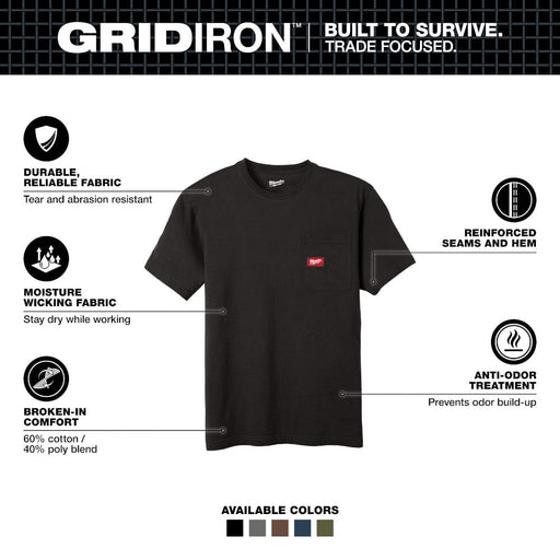 Milwaukee Tool Milwaukee GRIDIRON™ Pocket T-Shirt - Short Sleeve Black XL