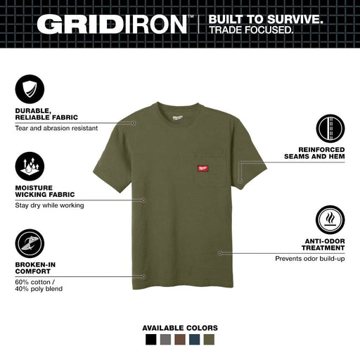 Milwaukee Tool Milwaukee GRIDIRON™ Pocket T-Shirt - Short Sleeve Green XL