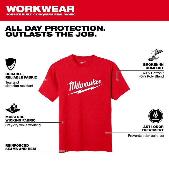 Milwaukee Tool Apparel and Safety Gear Milwaukee Heavy Duty T-Shirt - Short Sleeve Logo Red 2X