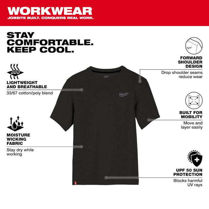 Milwaukee Tool Apparel and Safety Gear Milwaukee Hybrid Work Tee - Short Sleeve - Black M