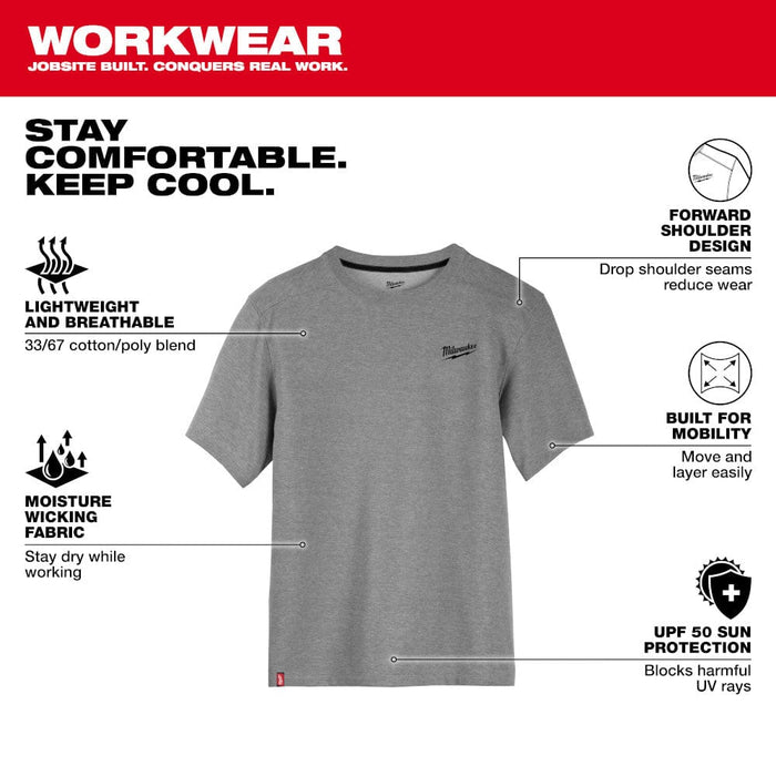 Milwaukee Tool Apparel and Safety Gear Milwaukee Hybrid Work Tee - Short Sleeve - Gray L