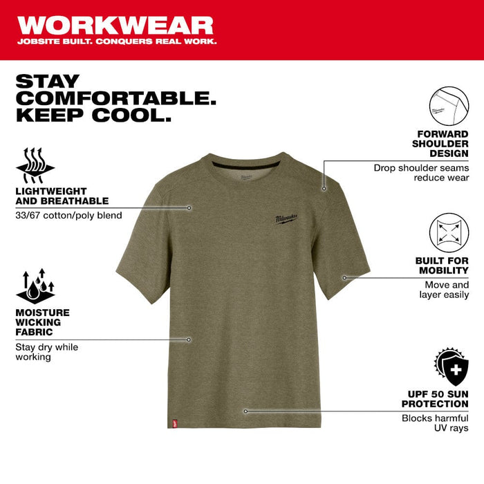 Milwaukee Tool Apparel and Safety Gear Milwaukee Hybrid Work Tee - Short Sleeve - Green L