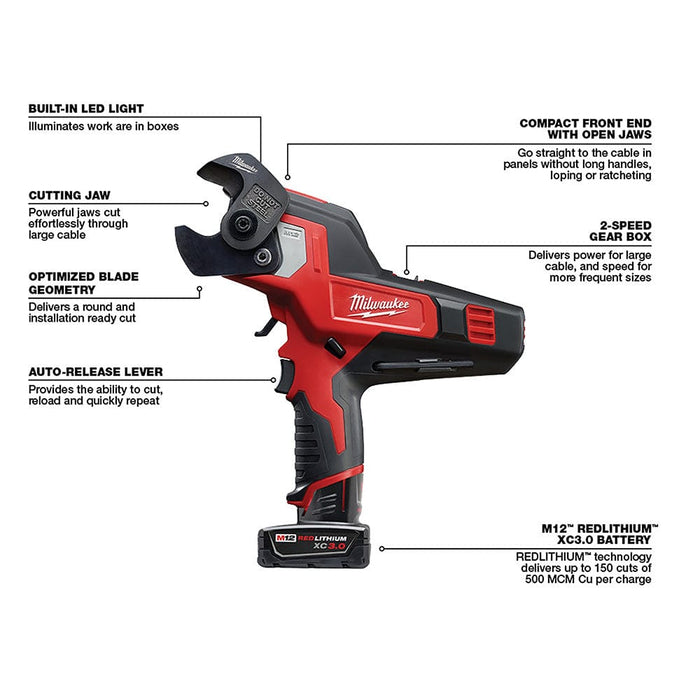 Milwaukee Tool Tools Milwaukee M12™ 600 MCM Cable Cutter Kit