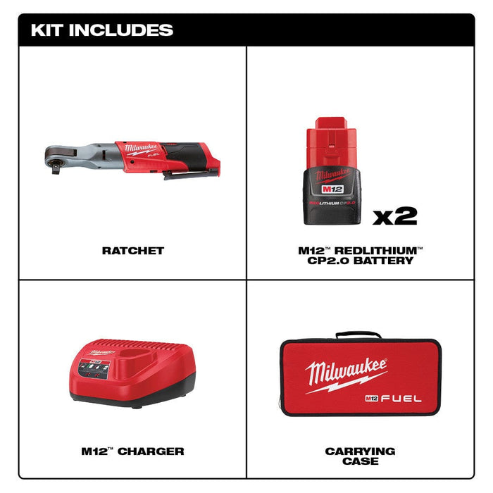 Milwaukee Tool Tools Milwaukee M12 FUEL™ 1/2 in. Ratchet 2 Battery Kit