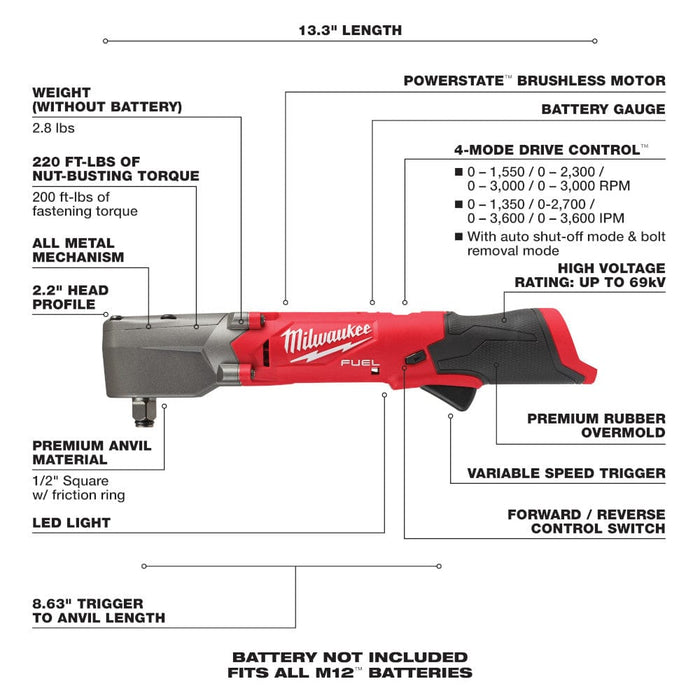 Milwaukee Tool Tools Milwaukee M12 FUEL™ 1/2" Right Angle Impact Wrench