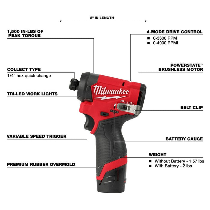 Milwaukee Tool Milwaukee M12 FUEL™ 1/4" Hex Impact Driver Kit