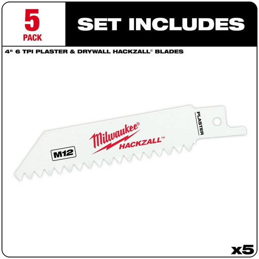 Milwaukee Tool Accessories Milwaukee M12 HACKZALL® Bi-Metal Blade-Plaster and Drywall 5Ct