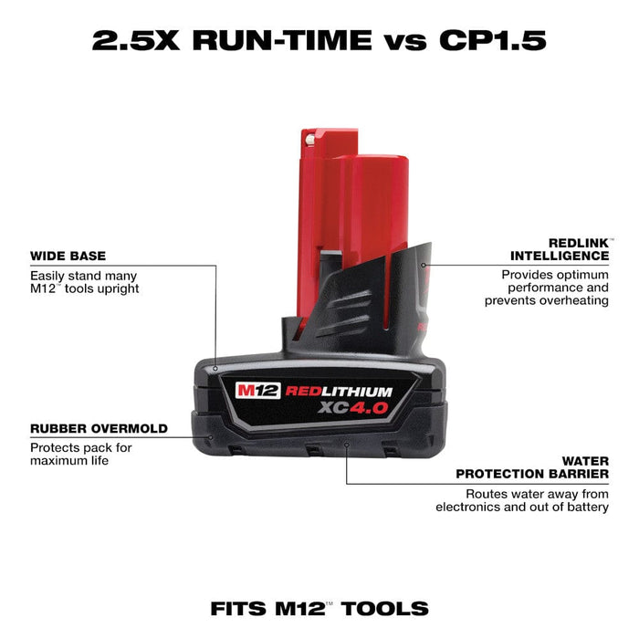 Milwaukee Tool Milwaukee M12™ REDLITHIUM™ XC 4.0Ah Extended Capacity Battery Pack