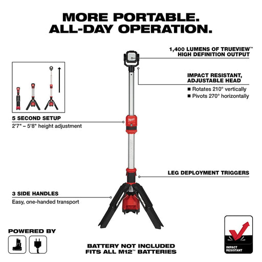 Milwaukee Tool Tools Milwaukee M12™ ROCKET™ Dual Power Tower Light