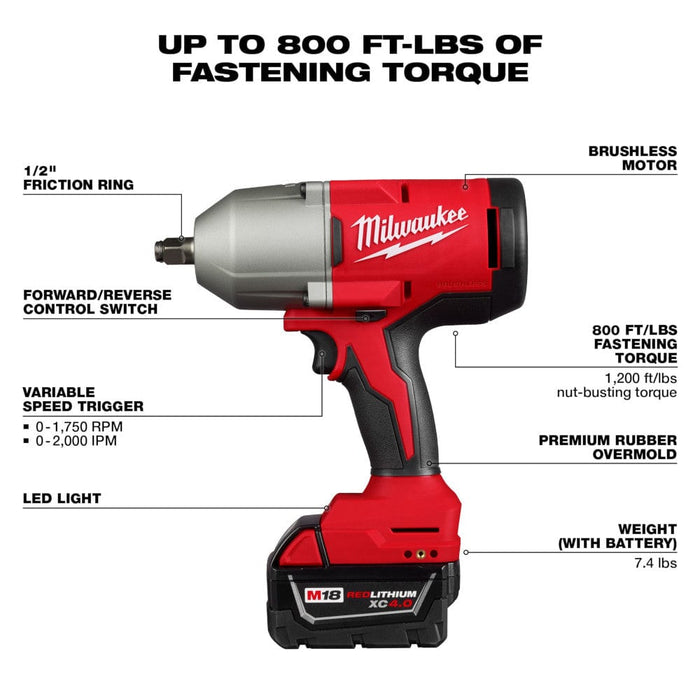 Milwaukee Tool Milwaukee M18™ Brushless 1/2" High Torque Impact Wrench w/ Friction Ring Kit