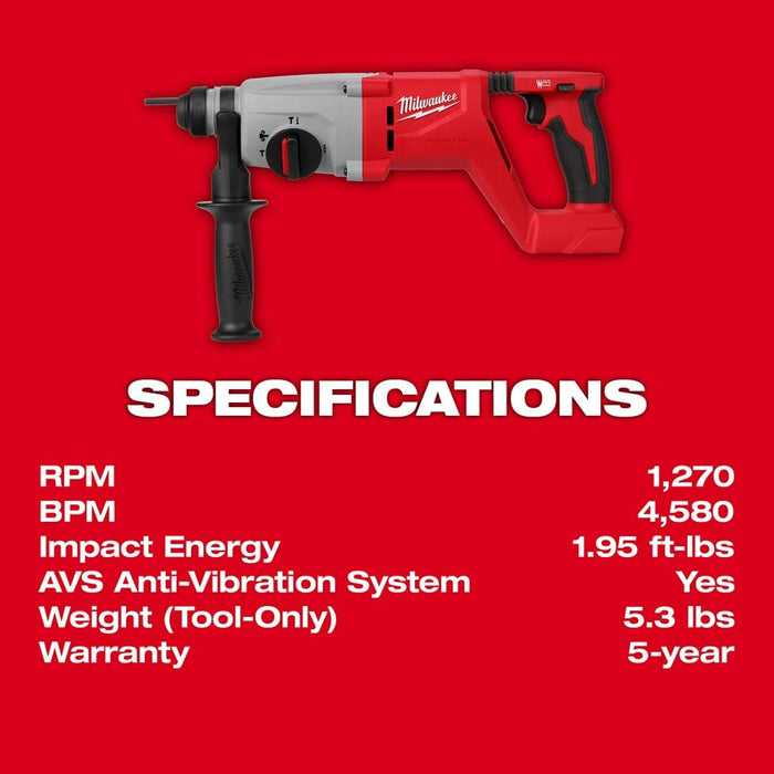 Milwaukee Tool Milwaukee M18™ Brushless 1” SDS Plus D-Handle Rotary Hammer