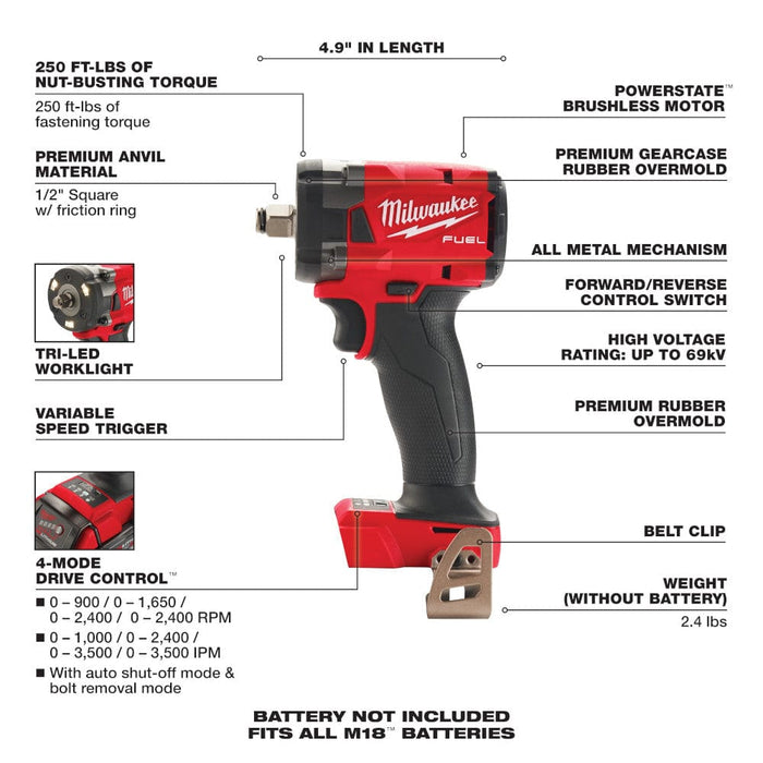 Milwaukee Tool Tools Milwaukee M18 FUEL™ 1/2 Compact Impact Wrench w/ Friction Ring