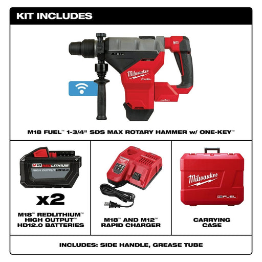 Milwaukee Tool Tools Milwaukee M18 FUEL™ 1-3/4 in. SDS Max Rotary Hammer with One Key™ Two HD12.0 Battery Kit