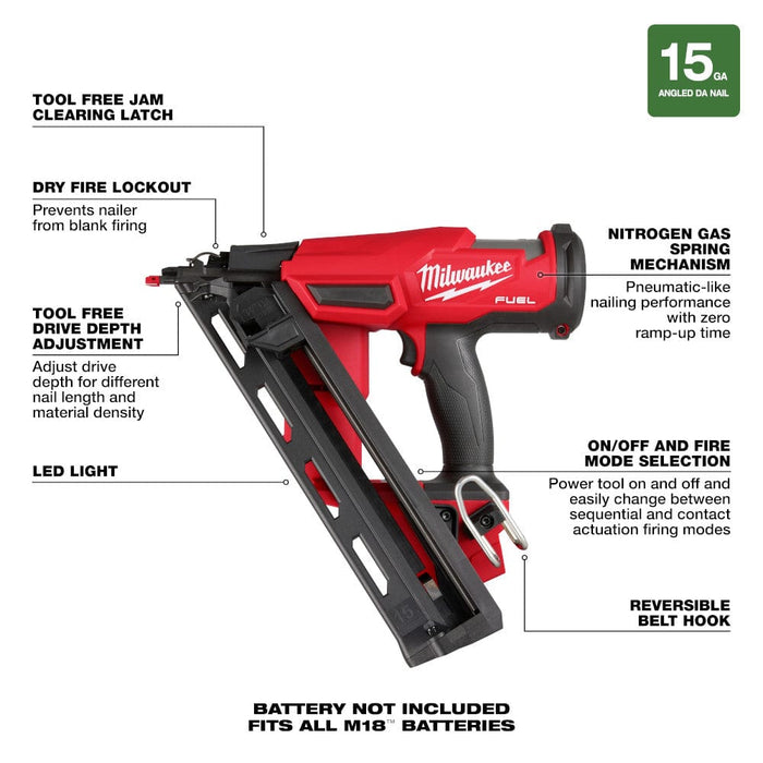 Milwaukee Tool Air Tools and Compressors Milwaukee M18 FUEL™ 15 Gauge Finish Nailer