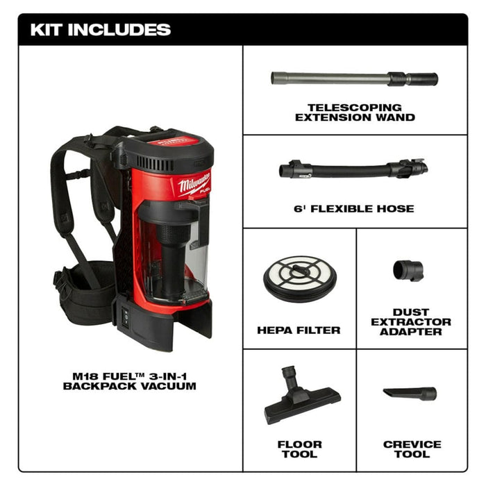 Milwaukee Tool Tools Milwaukee M18 FUEL™ 3-in-1 Backpack Vacuum