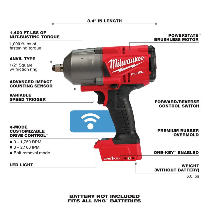 Milwaukee Tool Tools Milwaukee M18 FUEL™ w/ONE-KEY™ High Torque Impact Wrench 1/2 in. Friction Ring