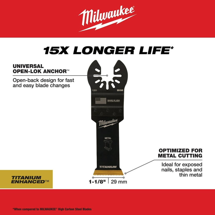 Milwaukee Tool Accessories Milwaukee Milwaukee® OPEN-LOK™ 1-1/8" TITANIUM ENHANCED BI-METAL METAL BLADE 1PK