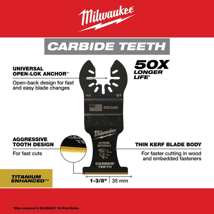 Milwaukee Tool Accessories Milwaukee Milwaukee® OPEN-LOK™ 1-3/8" TITANIUM ENHANCED CARBIDE TEETH MULTI-MATERIAL BLADE 1PK