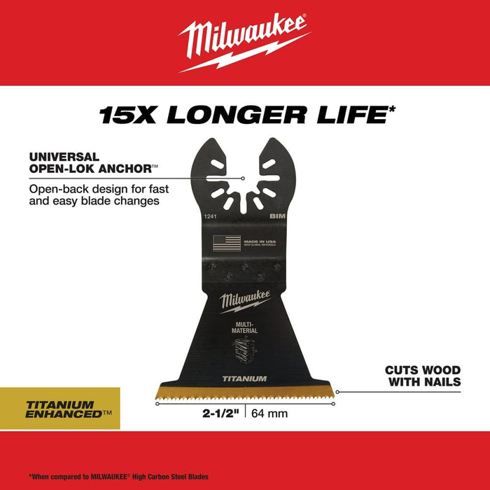 Milwaukee Tool Accessories Milwaukee Milwaukee® OPEN-LOK™ 2-1/2" TITANIUM ENHANCED BI-METAL MULTI-MATERIAL BLADE 1PK