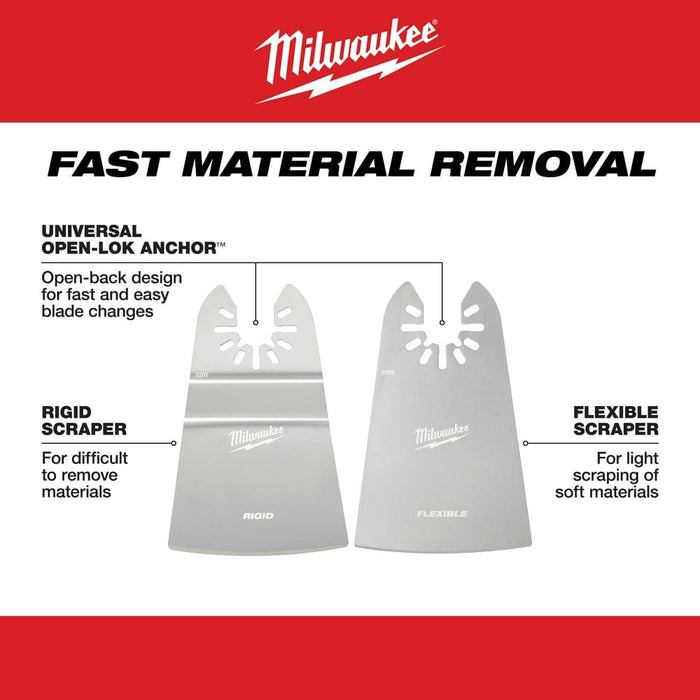 Milwaukee Tool Accessories Milwaukee Milwaukee® OPEN-LOK™ 2" RIGID & 2" FLEXIBLE SCRAPER VARIETY PACK 2PC