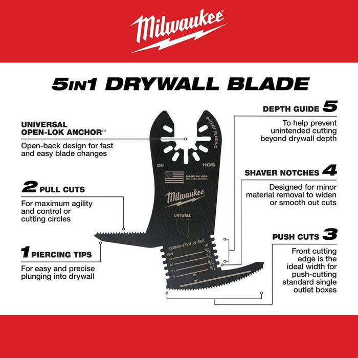 Milwaukee Tool Accessories Milwaukee Milwaukee® OPEN-LOK™ 5-IN-1 DRYWALL BLADE 1PK