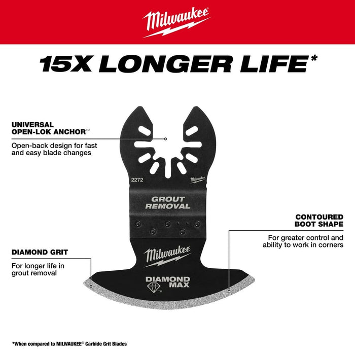 Milwaukee Tool Accessories Milwaukee MILWAUKEE® Universal Fit OPEN-LOK™ Diamond MAX™ Diamond Grit Grout Removal Multi-Tool Blade 1 PK