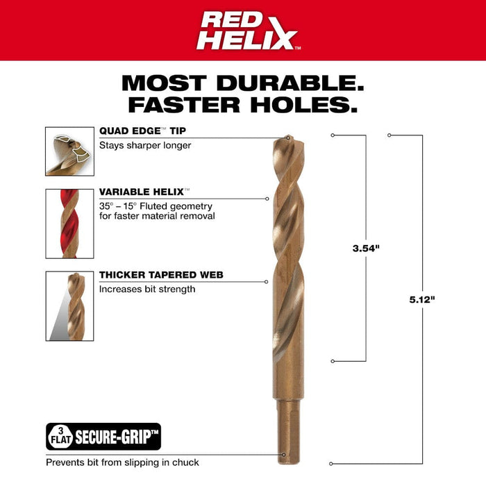 Milwaukee Tool Power Tools Accessories Milwaukee RED HELIX™ Cobalt 1/2" Drill Bit