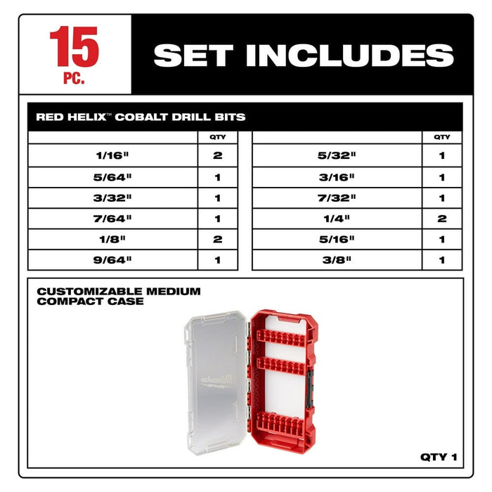 Milwaukee Tool Milwaukee RED HELIX™ Cobalt Drill Bit Set – 15PC