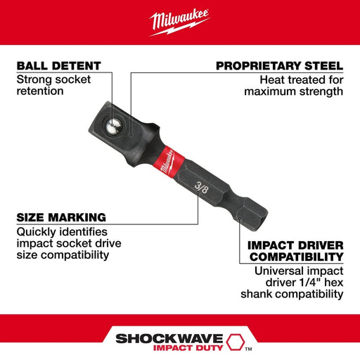 Milwaukee Tool Milwaukee SHOCKWAVE™ 1/4 in. Hex Shank to 3/8 in. Socket Adapter