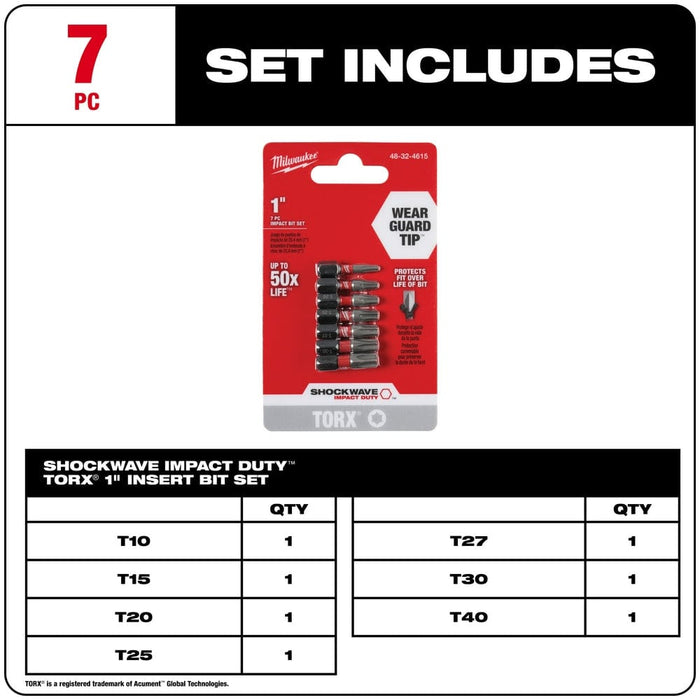 Milwaukee Tool Milwaukee SHOCKWAVE™ 7-Piece Impact Torx Insert Bit Set