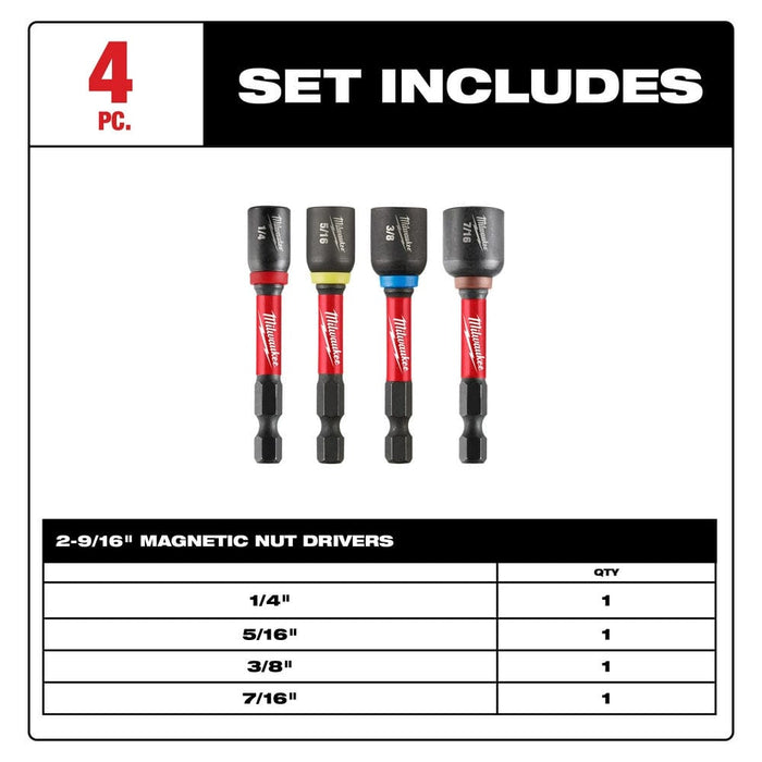 Milwaukee Tool Milwaukee SHOCKWAVE Impact Duty™  2-9/16” Magnetic Nut Driver Set 4PC