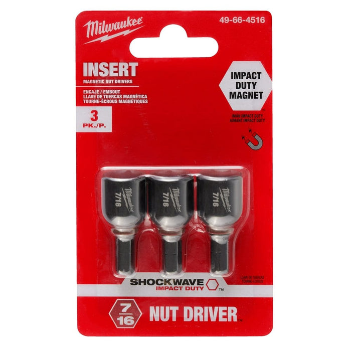 Milwaukee Tool Accessories Milwaukee SHOCKWAVE Impact Duty™ 7/16” Insert Magnetic Nut Driver 3PK