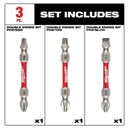 Milwaukee Tool Power Tools Accessories Milwaukee SHOCKWAVE Impact Duty™ PH2/SQ2/T25 Double Ended Bits 3PC